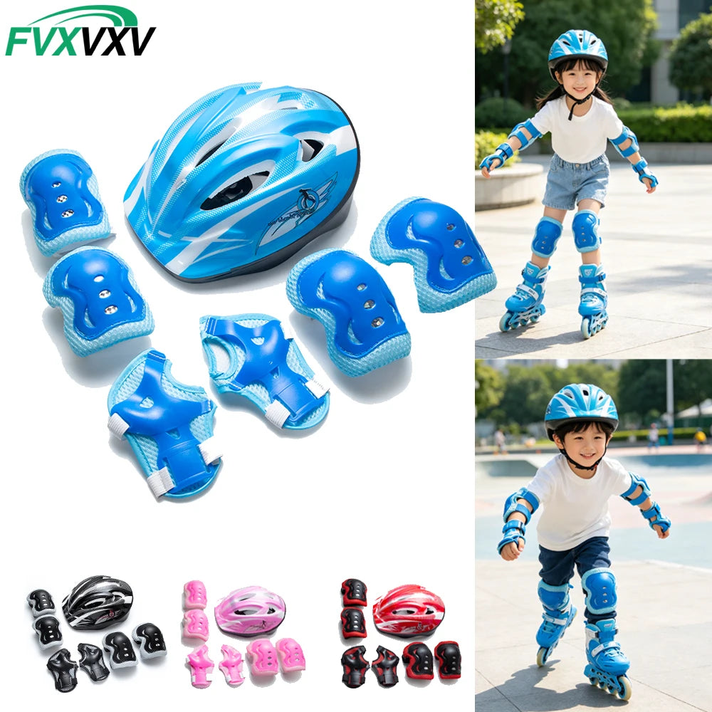 7Pcs/Set Roller Skating Kids Boy Girl Safety Helmet Knee Elbow Pad Sets Children Cycling Skate Bicycle Scooter Helmet Protection