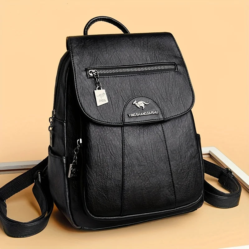 Faux Leather Backpack for Women,Flap Zipper Pocket