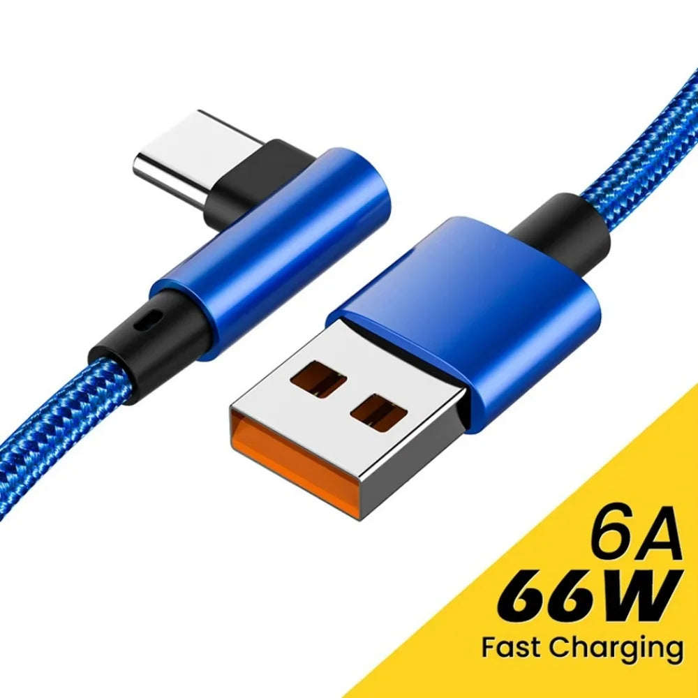 6A 66W 90 Degree Elbow USB A TO USB C Cable Fast Charging