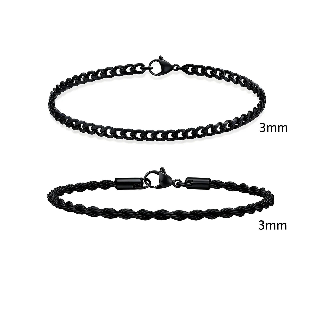 2pcs Men's Chain Bracelets,Stainless Steel Silver Gold Black Color
