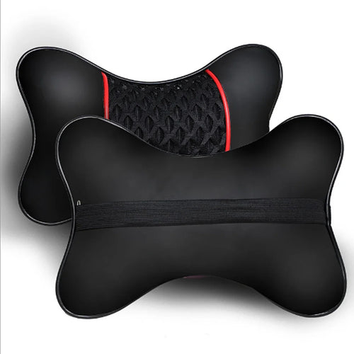 2Pcs PU Leather Knitted Car Pillows Headrest Neck Rest Cushion Support Seat Accessories Auto Black Safety Pillow Universal Decor