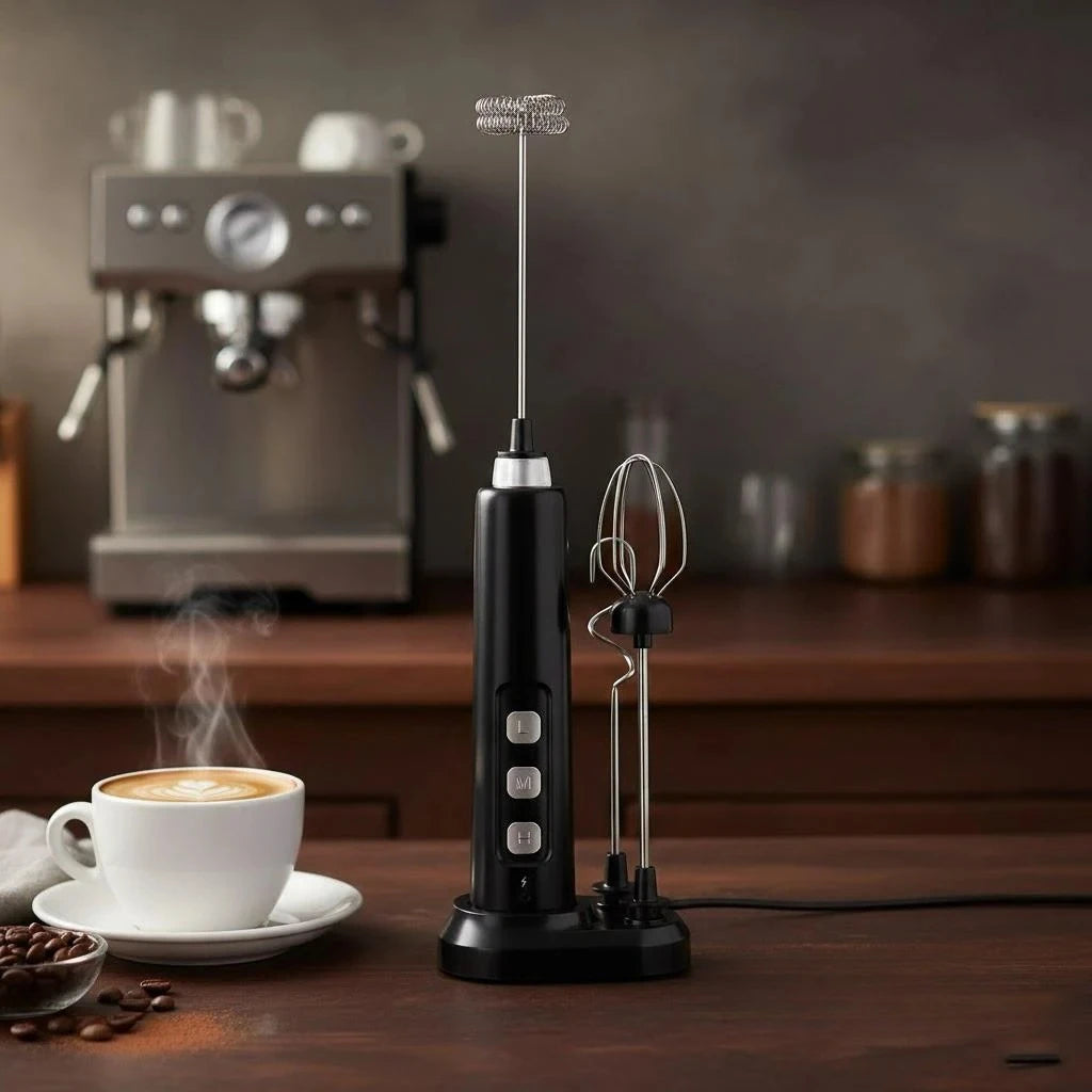 Rechargeable Handheld Milk Frother Mini Electric Mixer with 3 Speeds Whisking and Baking Tools Multi-functional Attachments
