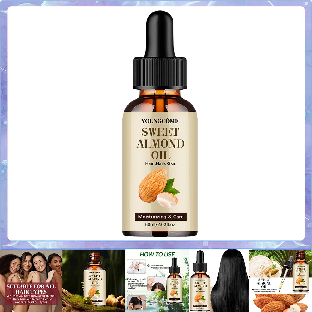 Sweet Almond Oil, Cold Pressed Pure Nourishing Moisturizing for Hair Skin