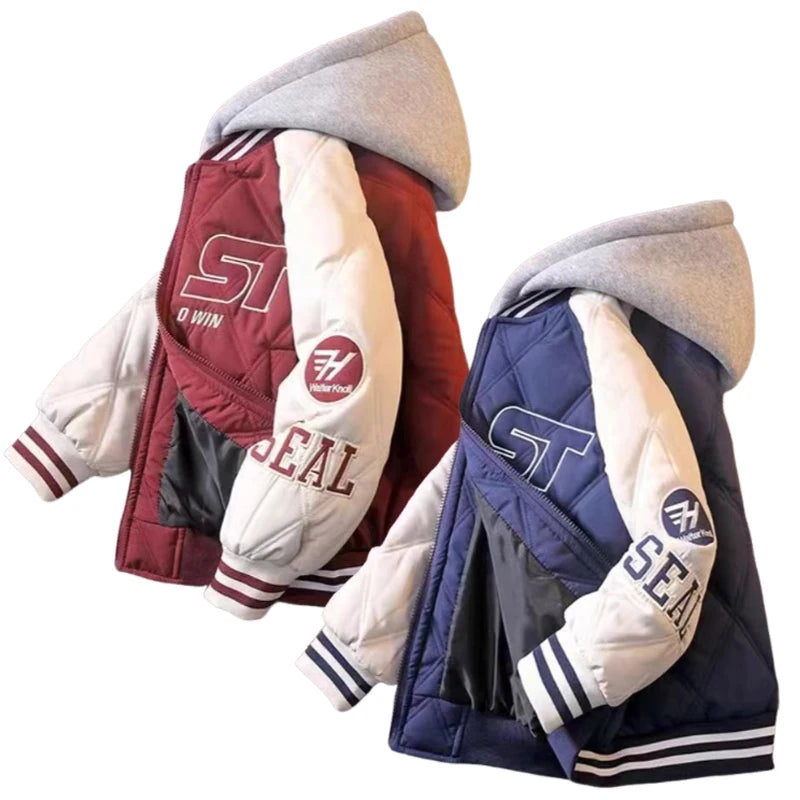 2026 Autumn Winter Teen Boys Hooded Baseball Jackets Fashion