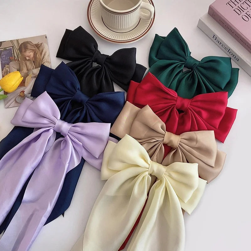 Solid Color Bow Ribbon Hair Clip New Women Large Bowknot Barrettes