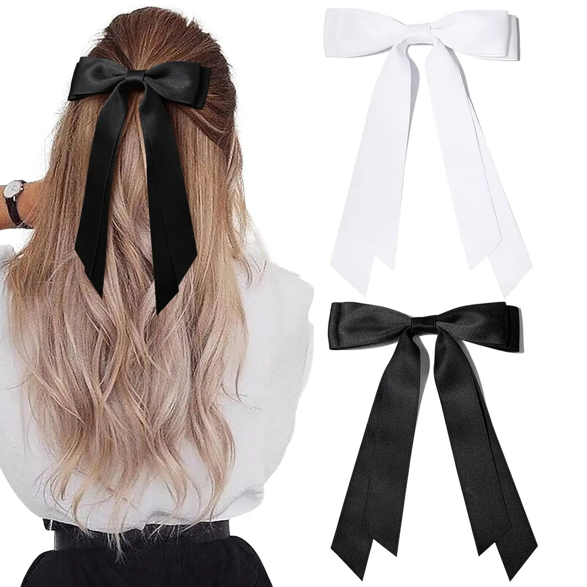 2/4Pcs Women Fashion Bilayer Bow Hair Clips, Soft Long-Tailed Bow Hairpins