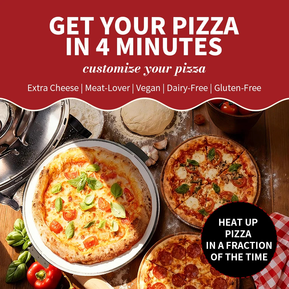 Klaif Electric Pizza Maker 420℃ 1200W 5 Separate Dual Temperature Levels Flame Resistant Stone Plate 12inch Pizza Oven 10Minute