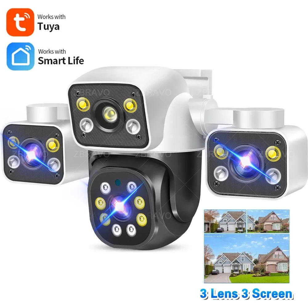 Tuya SmartLife 3 Screens Outdoor WiFi Security Camera PTZ 6K 12MP