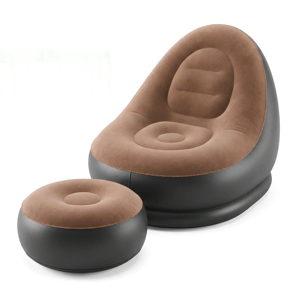 2Pcs Inflatable Chaise Lounge Portable Recliner Sofa Set