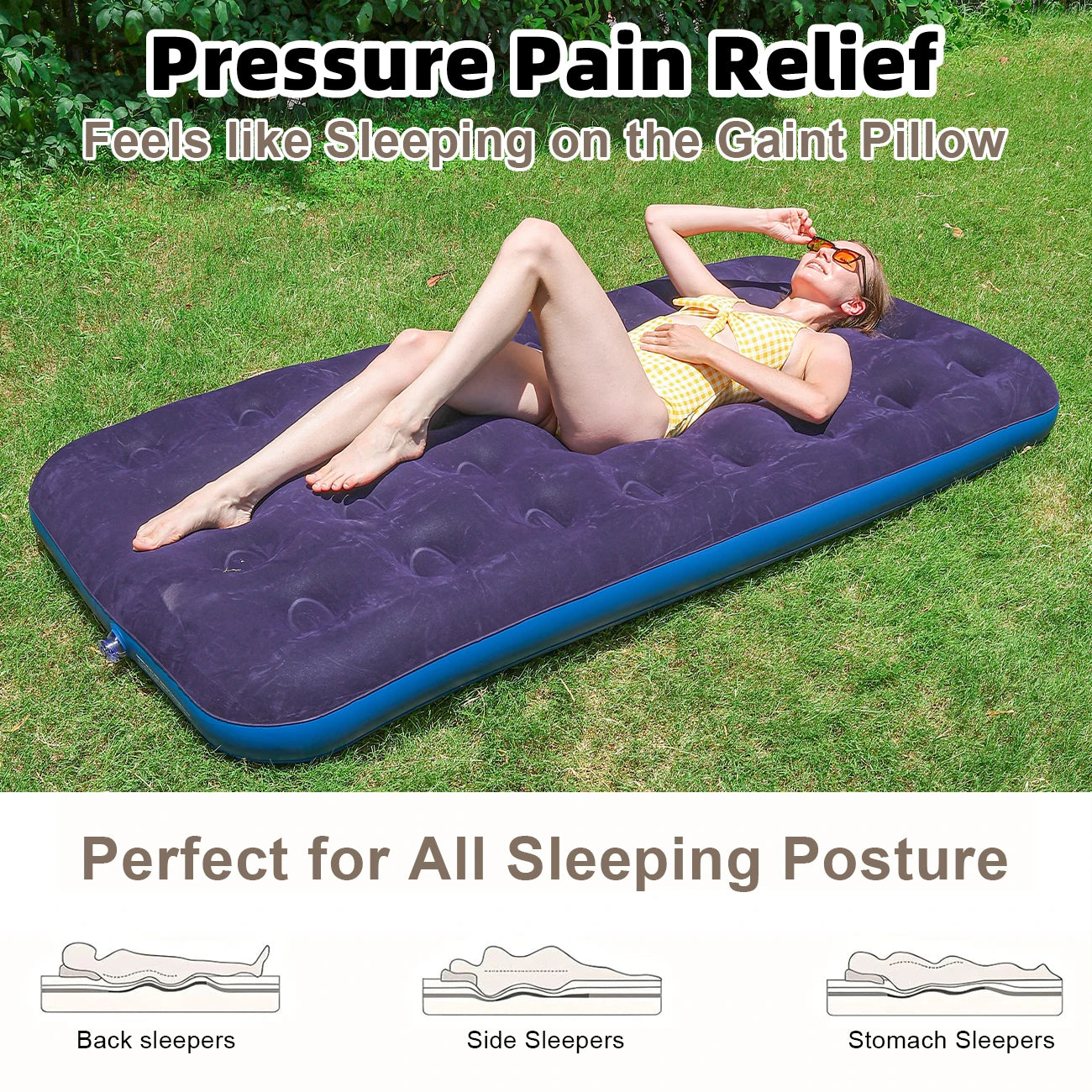 Twin Size Air Mattress Inflatable Bed, Blow Up Mattress Camping Sleeping Pad ， Standard Downy Air Mattress，300lb Weight Capacity