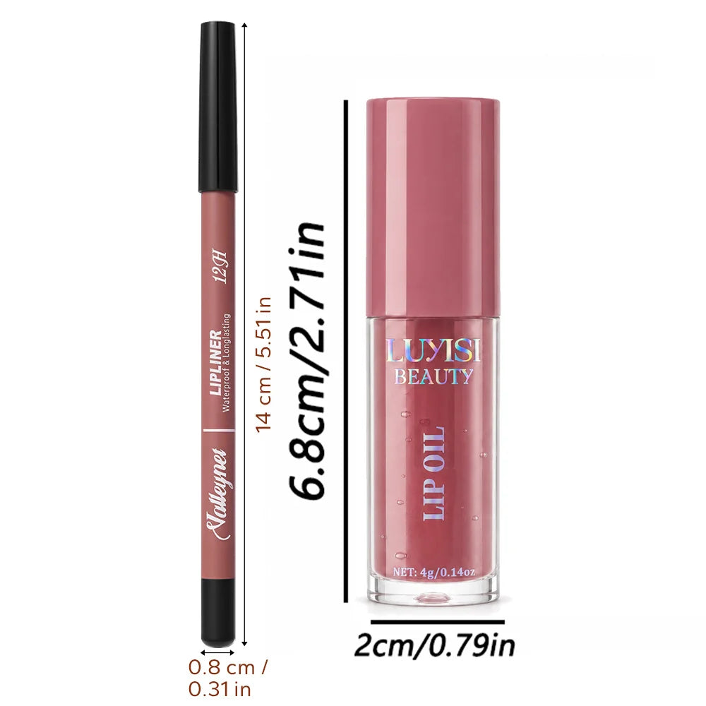 2Pcs Lip Makeup Set:1pc Velvet Matte Lip Liner+1pc