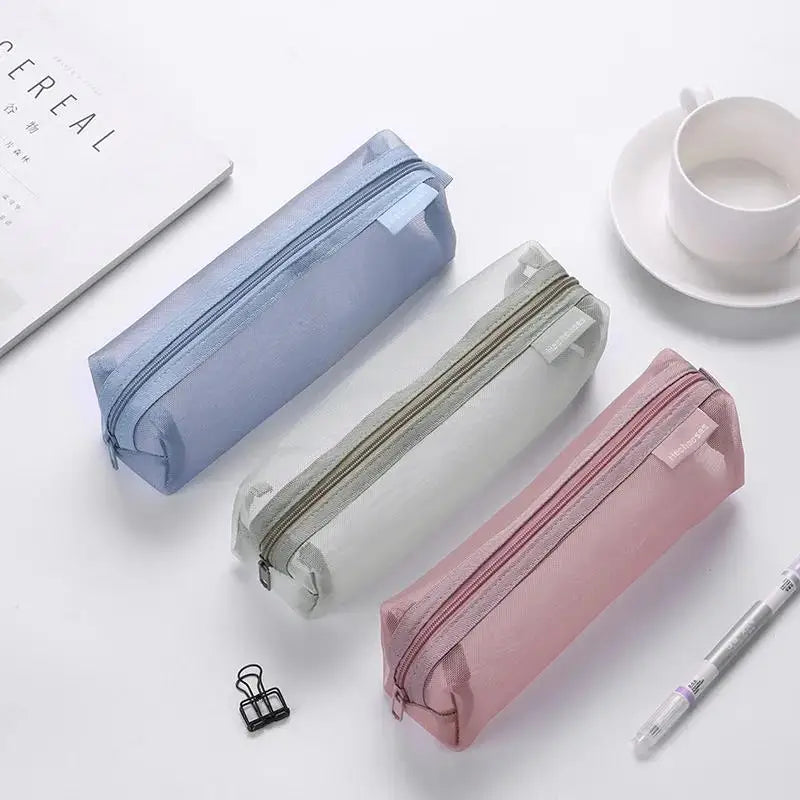 Cute Aesthetic Transparent Mesh Pencil Case