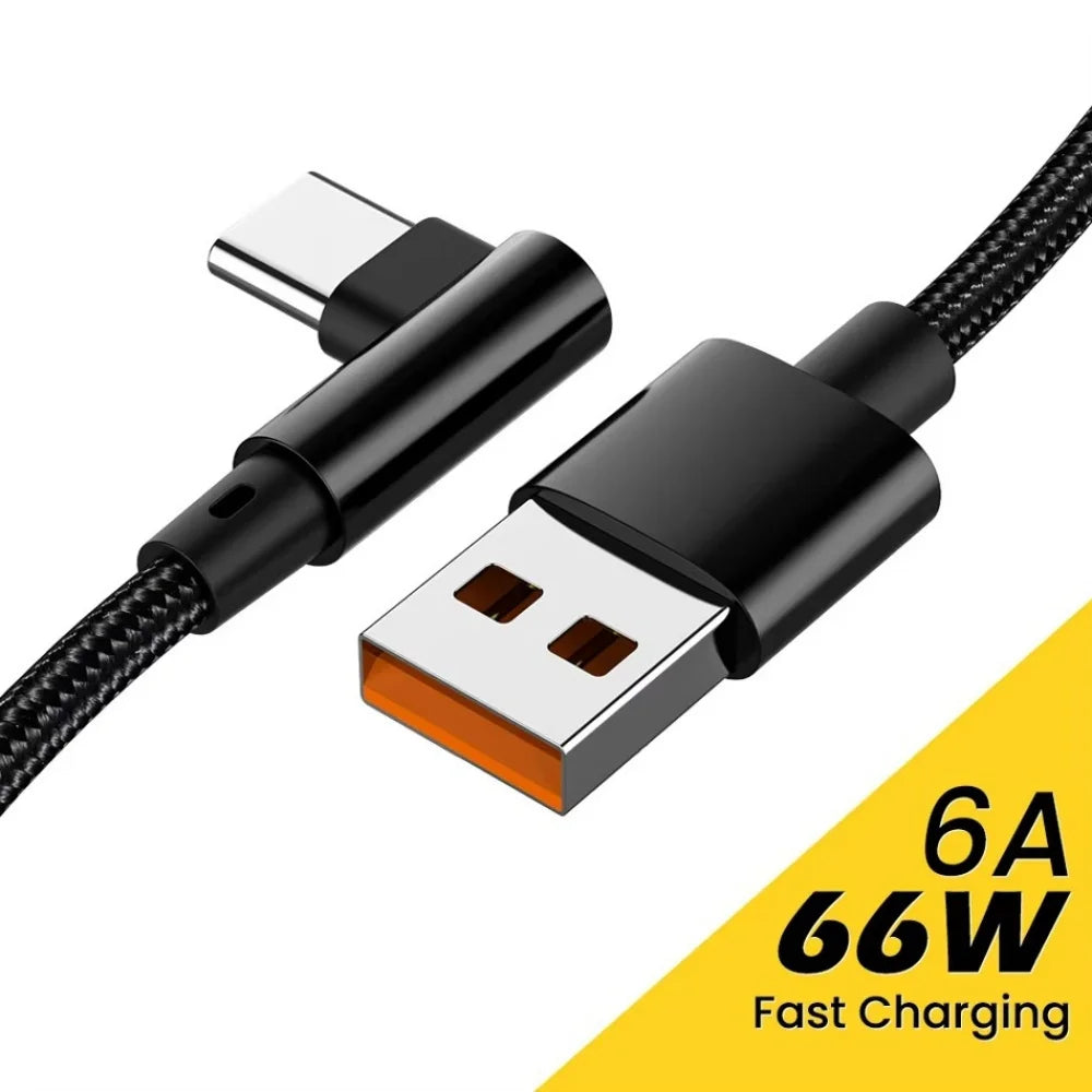 6A 66W 90 Degree Elbow USB A TO USB C Cable Fast Charging