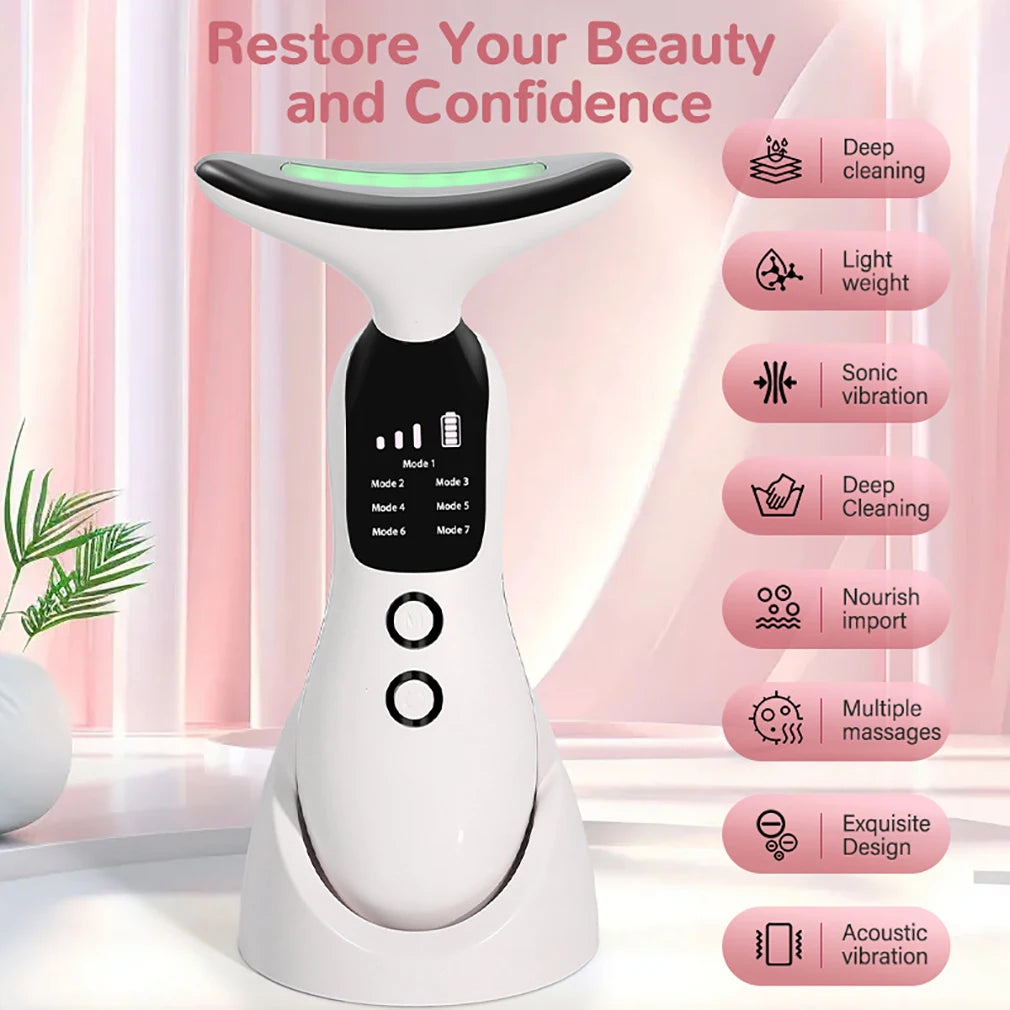 7 Colors LED Face Neck Beauty Device Deep Cleaning Vibration Facial Massager