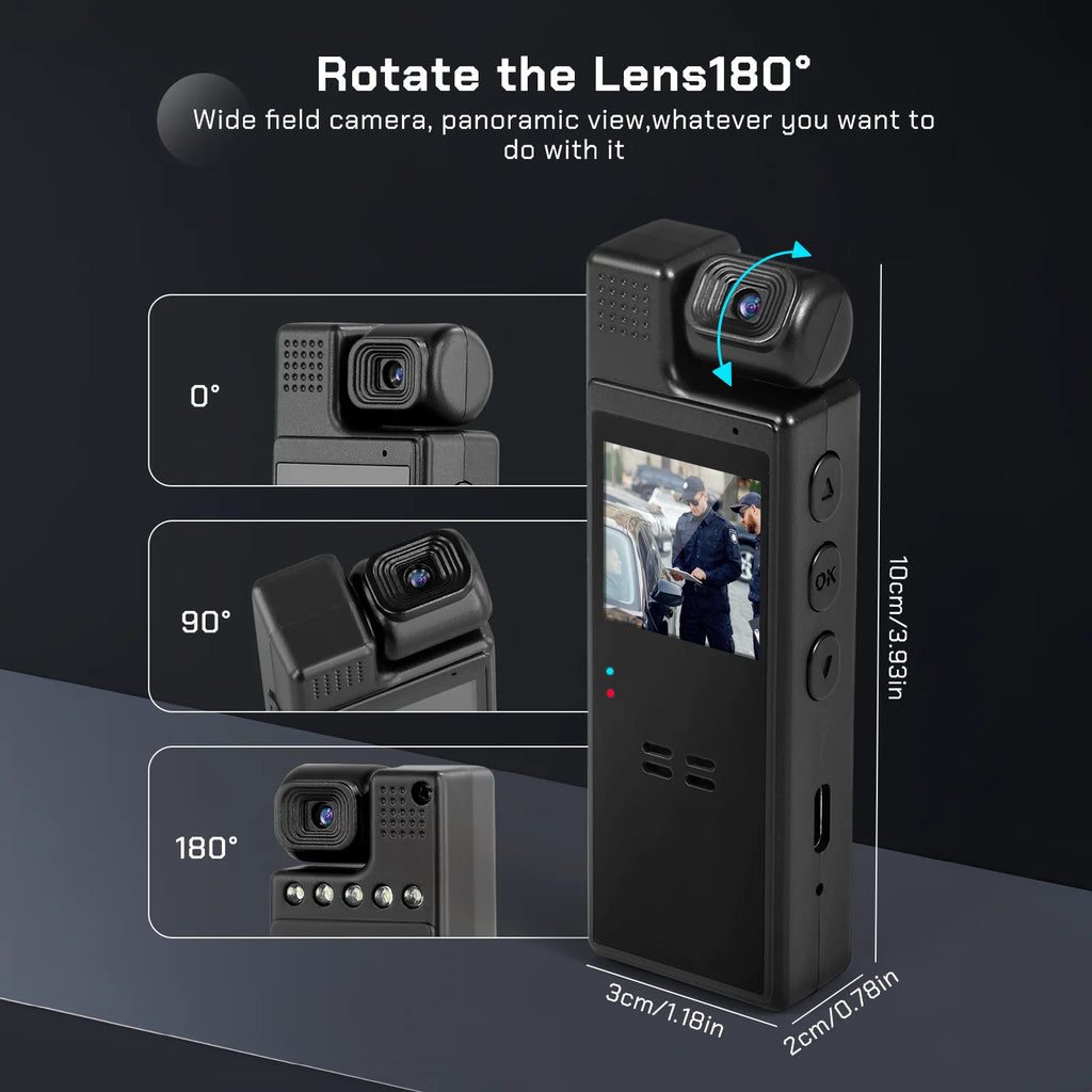 64G Body Camera With Video And Audio Recording, 1080P HD Police Body Worn Cam With 180° Rotatable Lens, Night Vision