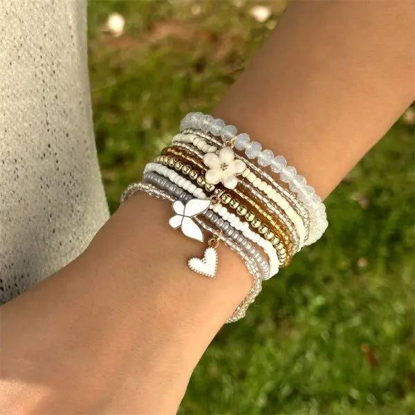 4pcs/set Bohemia Shell Bracelets for Women Ethnic Style Colorful Zircon Rice Beads Metal Chain Bangles Girl Summer Beach Jewelry