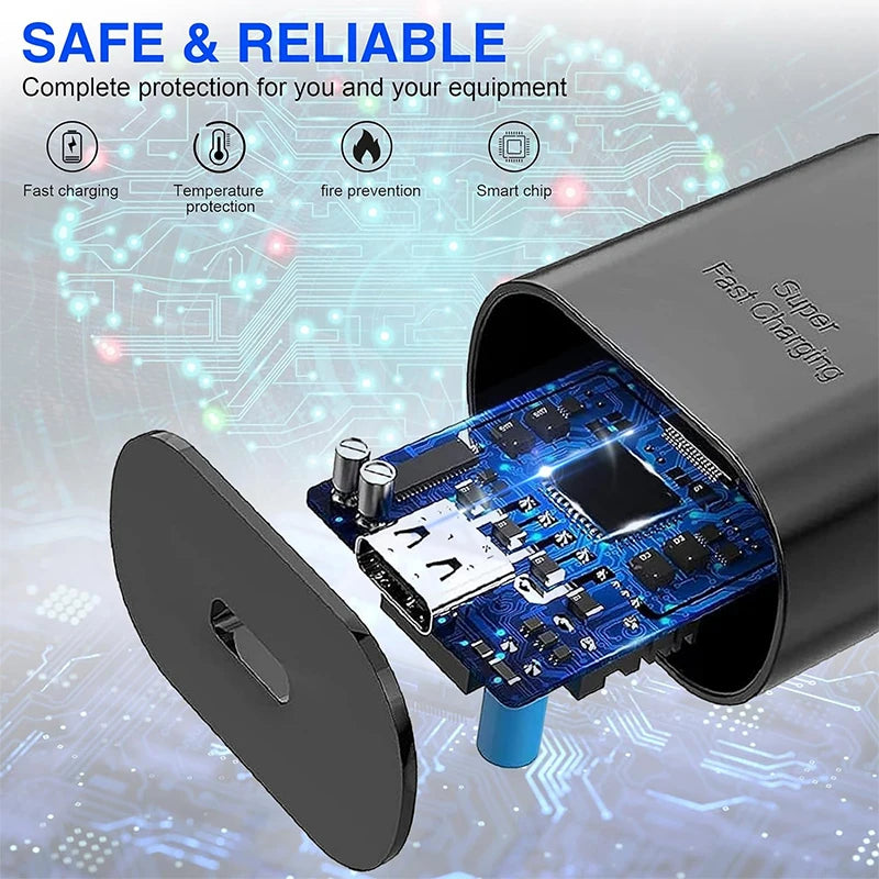 25W USB C Fast Wall Charger with USB C to Type C Fast Charging Cable For IPhone 15 16 Samsu Galax S25 24 S23 S22 S21 S20 Note 10