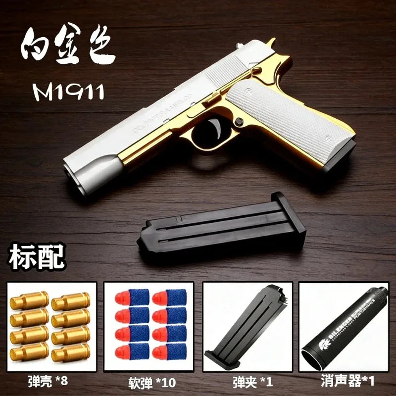Children Toy Gun M1911 Soft Bullet Pistol Shell Ejecting