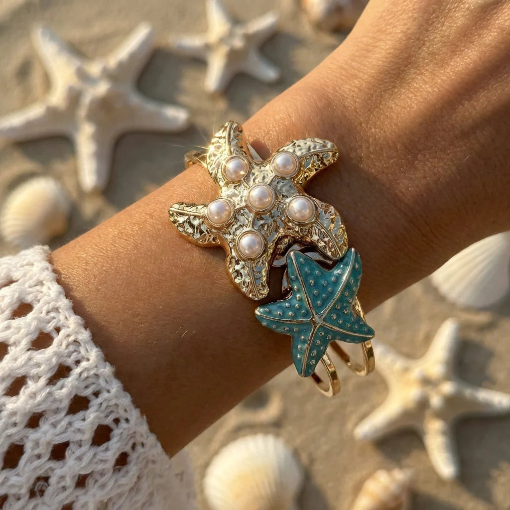 Elegant Enamel Flower Open Cuff Bracelet For Women Gold Plated Metal Pink White Blue Floral Bangles Beach Party Vacation Jewelry