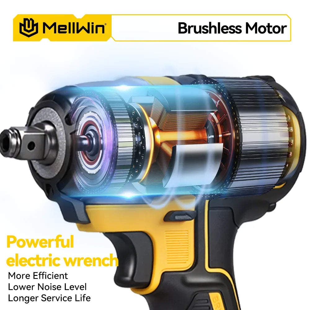 MELLWIN 520N.M Brushless Cordless Impact Wrench 3-IN-1 Electric Drill Screwdriver Power Tool Kit For Makita 18V Battery Pin