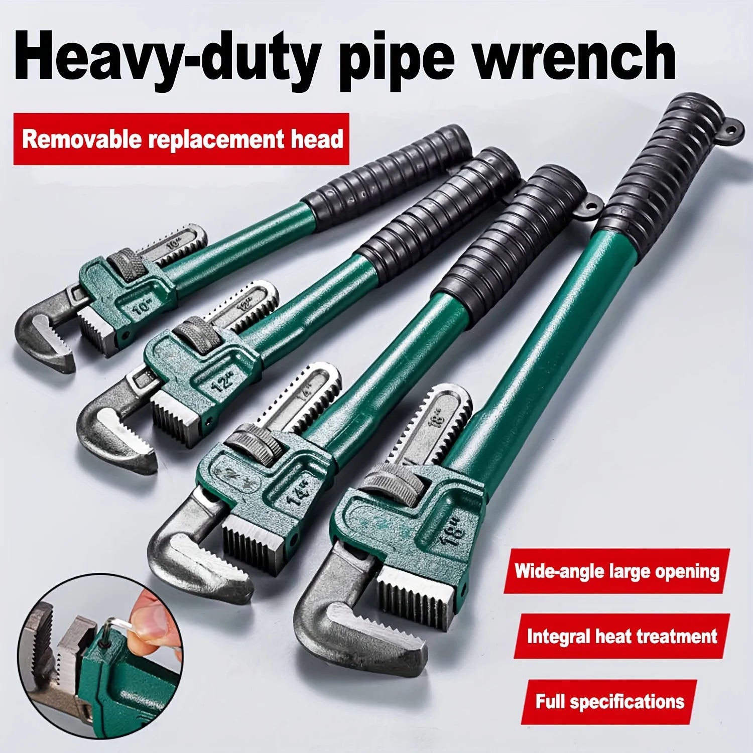 8/10/12/14 Inch Heavy-Duty Steel Pipe Wrench Set, Adjustable Straight Plumbing Wrench with Soft Grip Handle