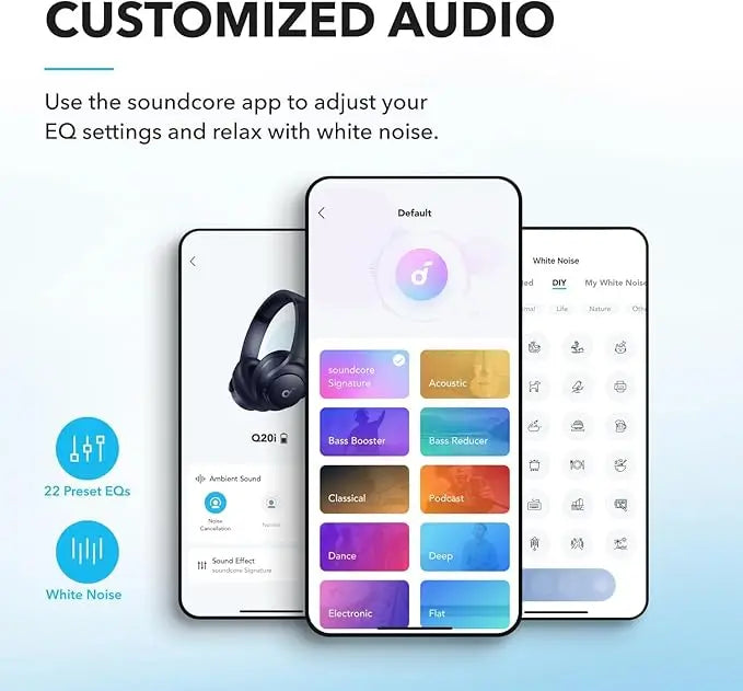 soundcore by Anker Q20i Hybrid ANC Headphones - Wireless Over-Ear BT - 40H Long ANC Playtime