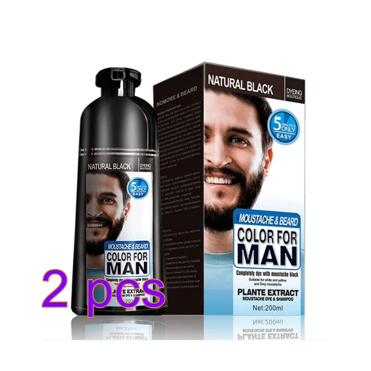 200ml Natural Permanent Beard Dye Shampoo Long Lasting Beard Coloring For Men Removal White Grey Hair Color Cover Beard Care