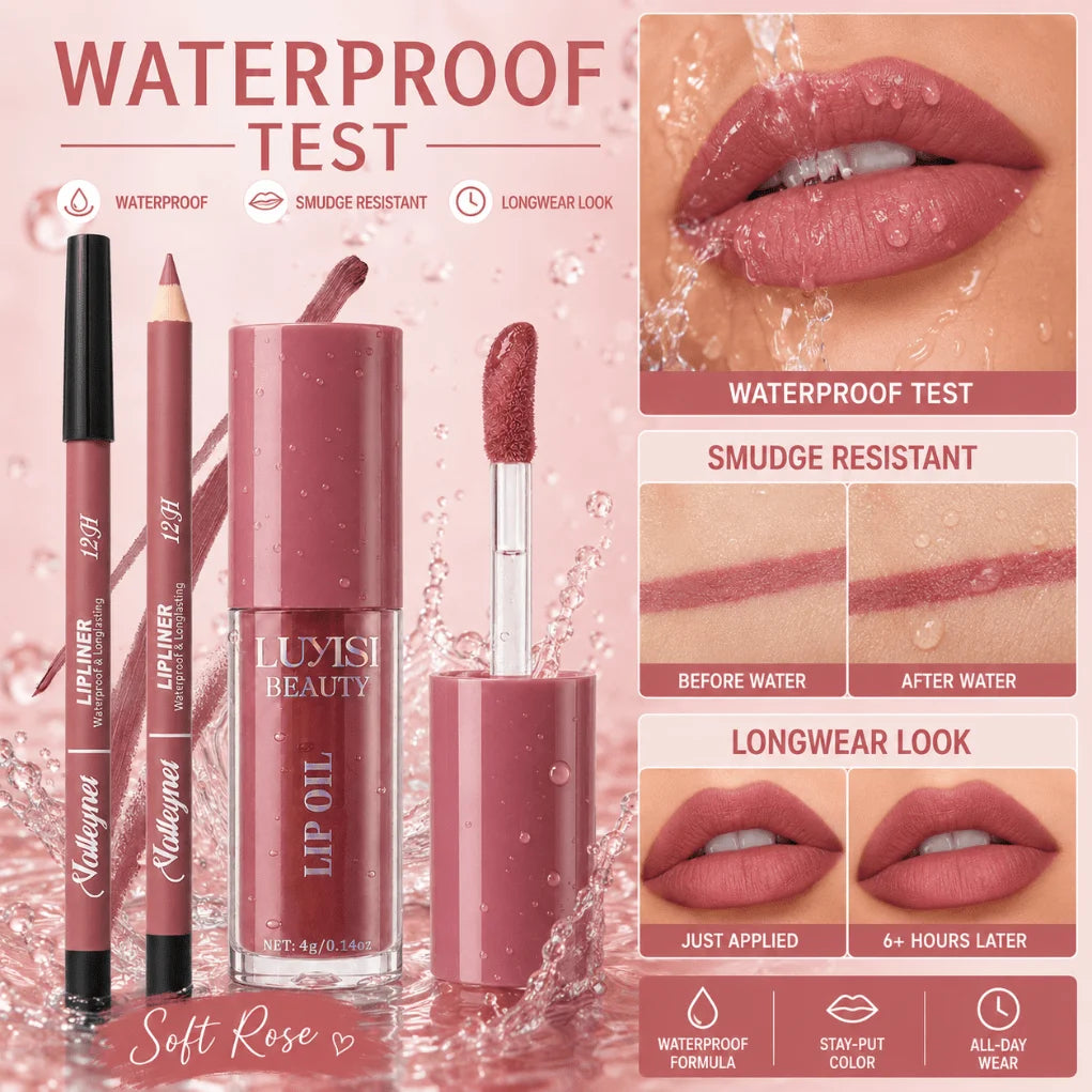2Pcs Lip Makeup Set:1pc Velvet Matte Lip Liner+1pc