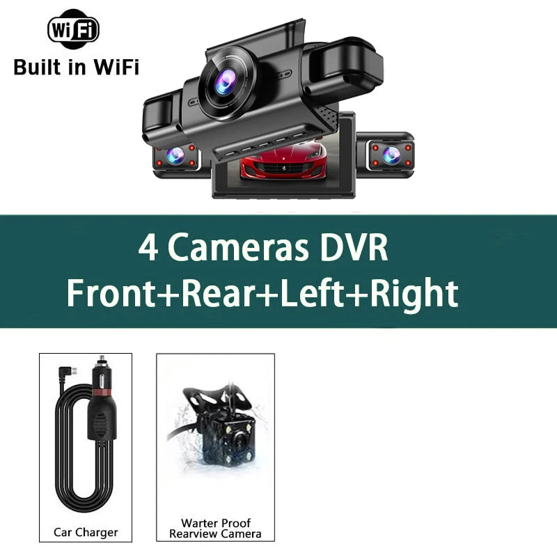 FHD 1080P 4 Channel Full HD Car DVR Wifi Dash Cam 4 Cameras Dashcam Video Recorder Night Vision Black Box Cabin 24H Parking