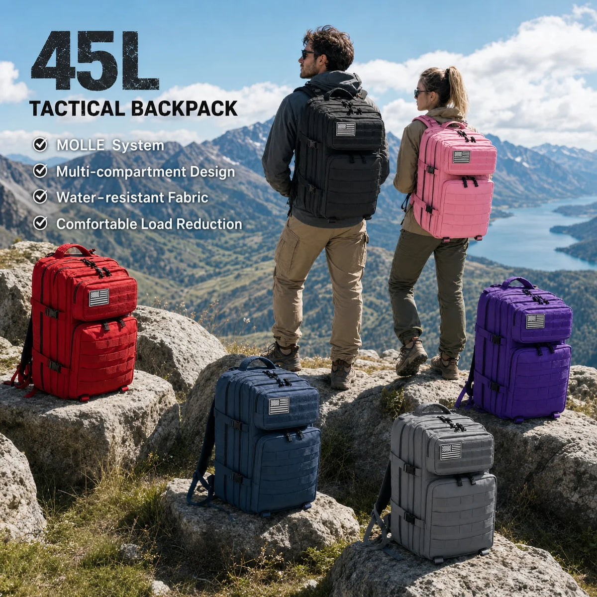 45L Tactical Travel Backpack Molle Storage Bag Large Capacity