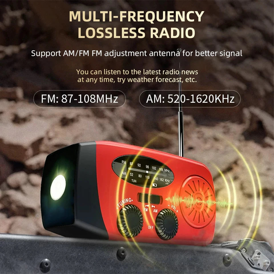 Power Generator Radio Solar Flashlight Outdoor Combat Disaster Prevention FM AM WB NOAA Power Bank