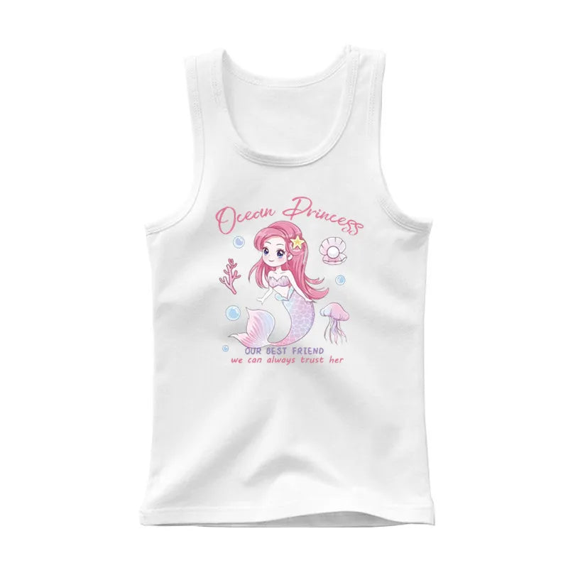 Girls Kawaii Ocean Princess Tanks Kids Sleeveless O-Neck Summer T-Shirt New Catoon Vest Top for Toddler Kids