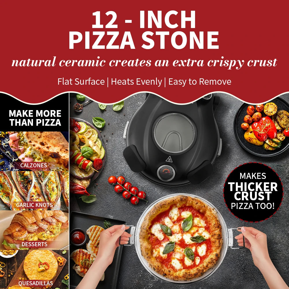 Klaif Electric Pizza Maker 420℃ 1200W 5 Separate Dual Temperature Levels Flame Resistant Stone Plate 12inch Pizza Oven 10Minute