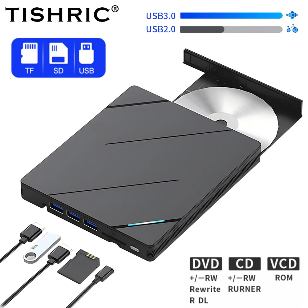 TISHRIC USB 3.0 Type-C External CD DVD Drive CD DVD Burner Reader