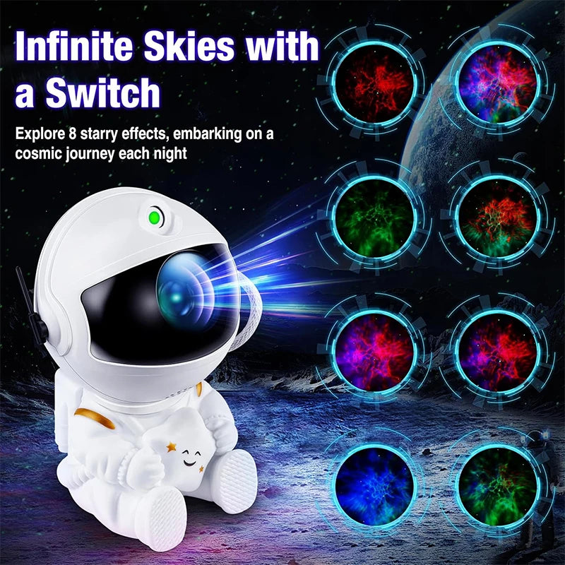 Astronaut Galaxy Projector Night Light White Holding Star,