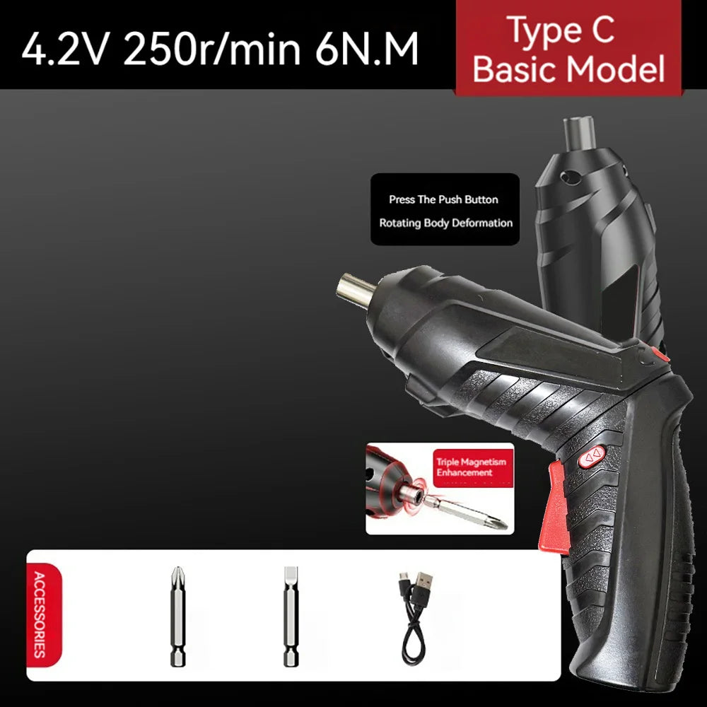 4.2V 6Nm 1300mAh 250rpm Electric Screwdriver Set Cordless Screwdriver Rechargeable Drill Kit Household Mini Drills Screwdrivers