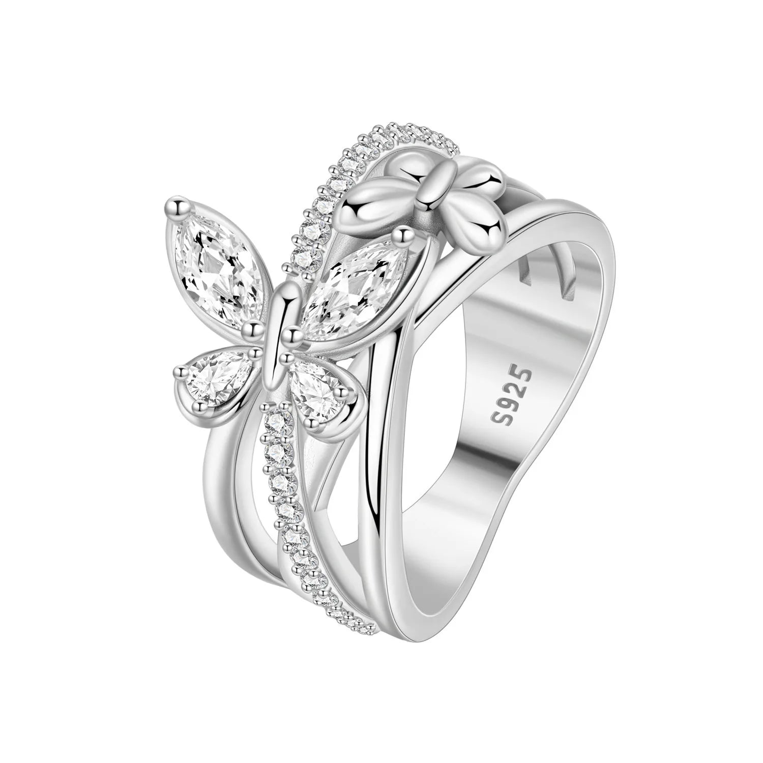 Original Design Sparkling Zircon Butterfly Ring 925 Sterling Silver Elegant Fine Jewelry for Women Wedding Daily Party Gifts