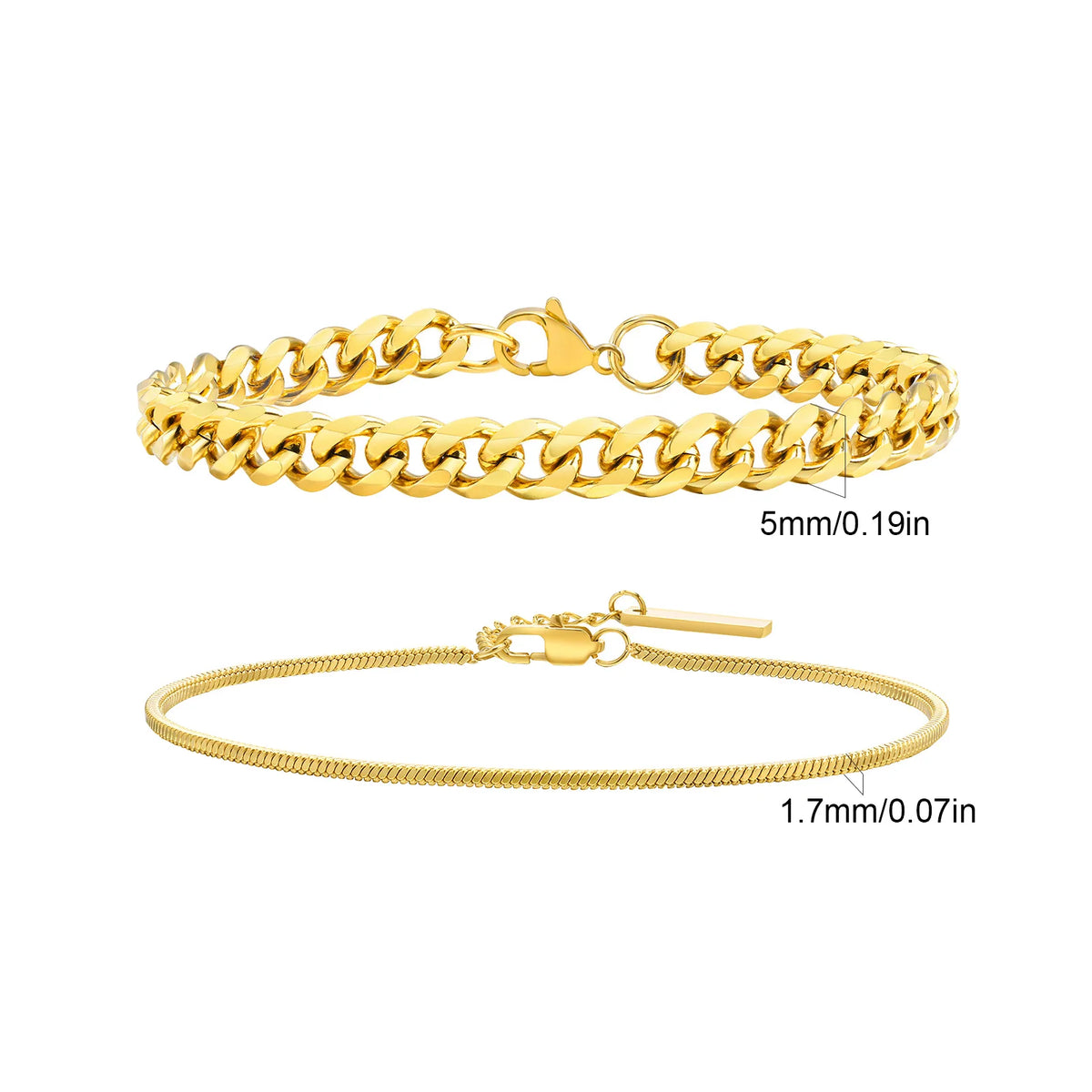 2pcs Men's Chain Bracelets,Stainless Steel Silver Gold Black Color