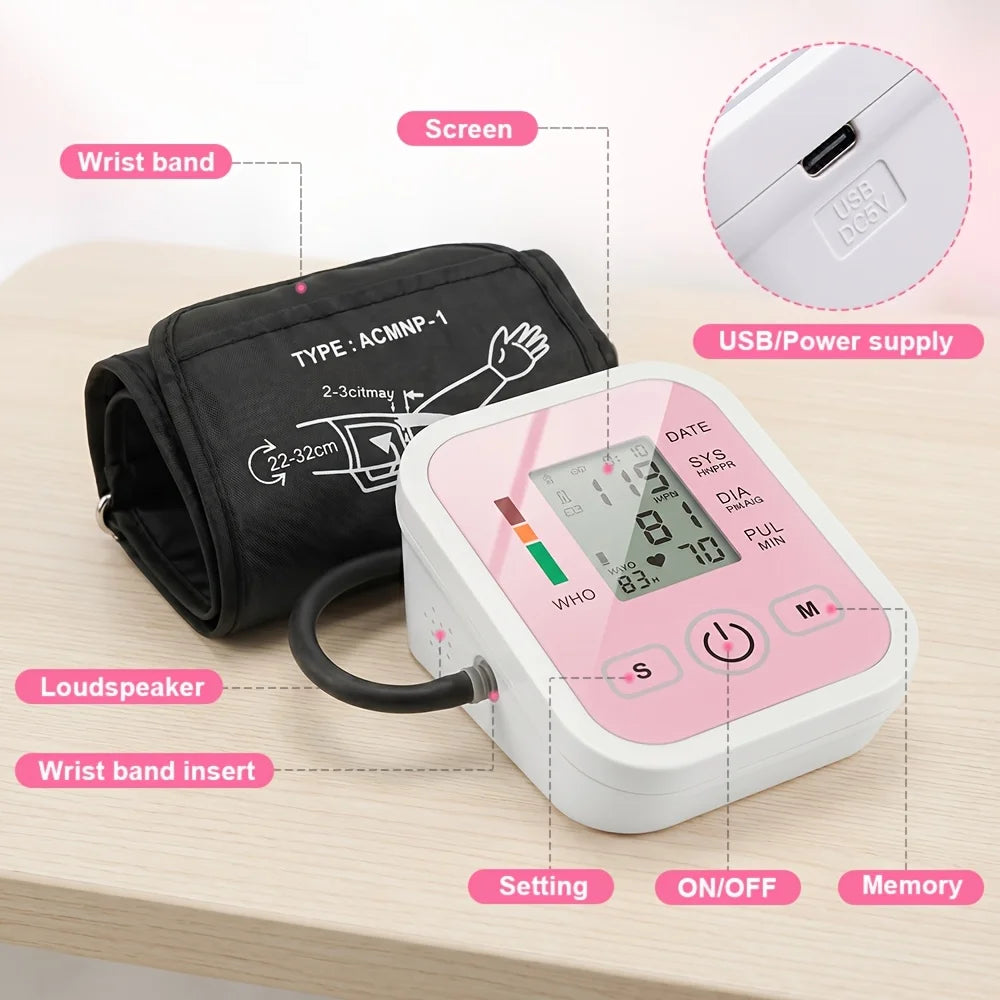 Upper Arm Blood Pressure Monitor Automatic Digital Heart Rate Pulse Meter Sphygmomanometer