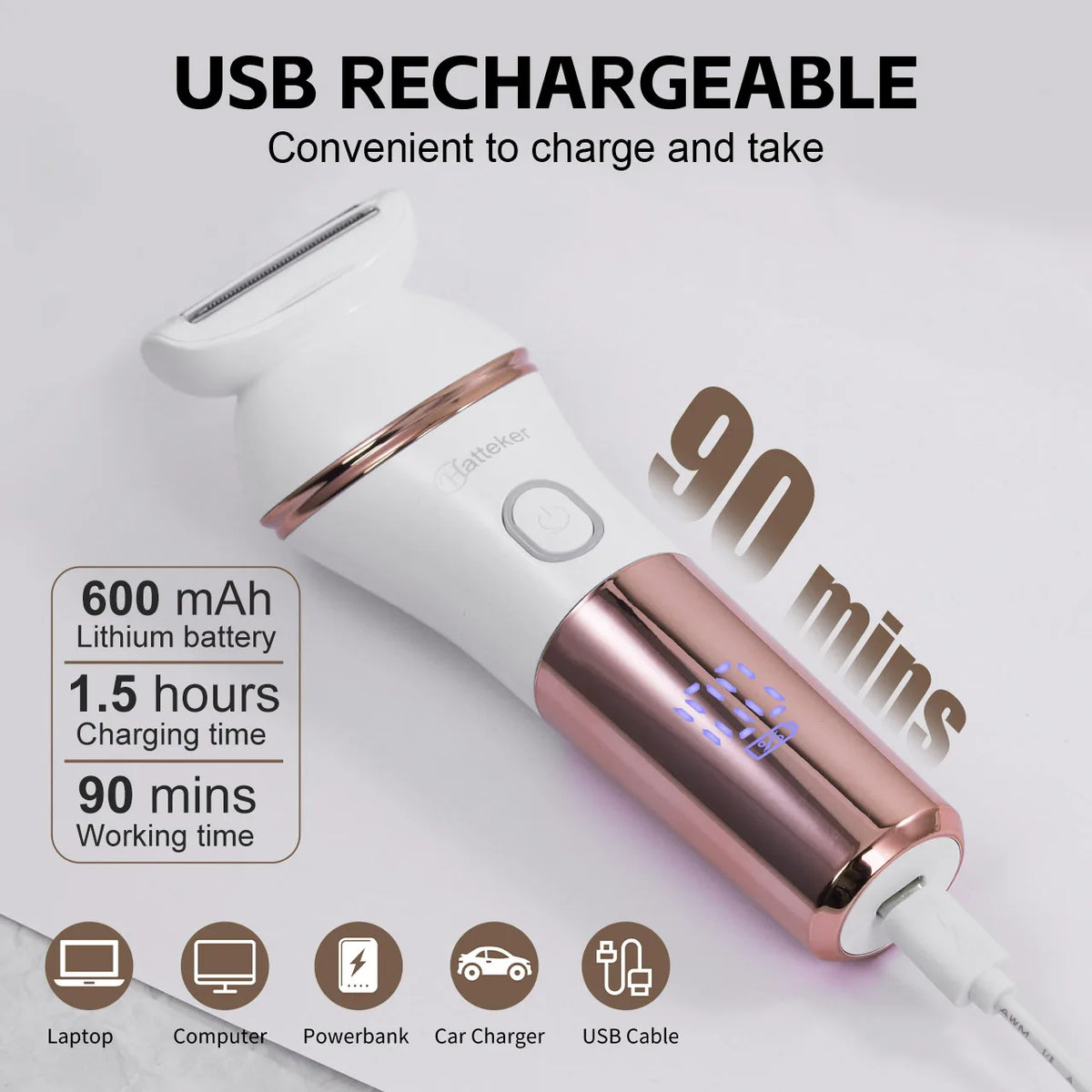 Hatteker 4 in 1 Women’s Hair Remover 7000 RPM for Legs Bikini Face Body Kit Wet / Dry USB Rechargeable IPX7 Waterproof