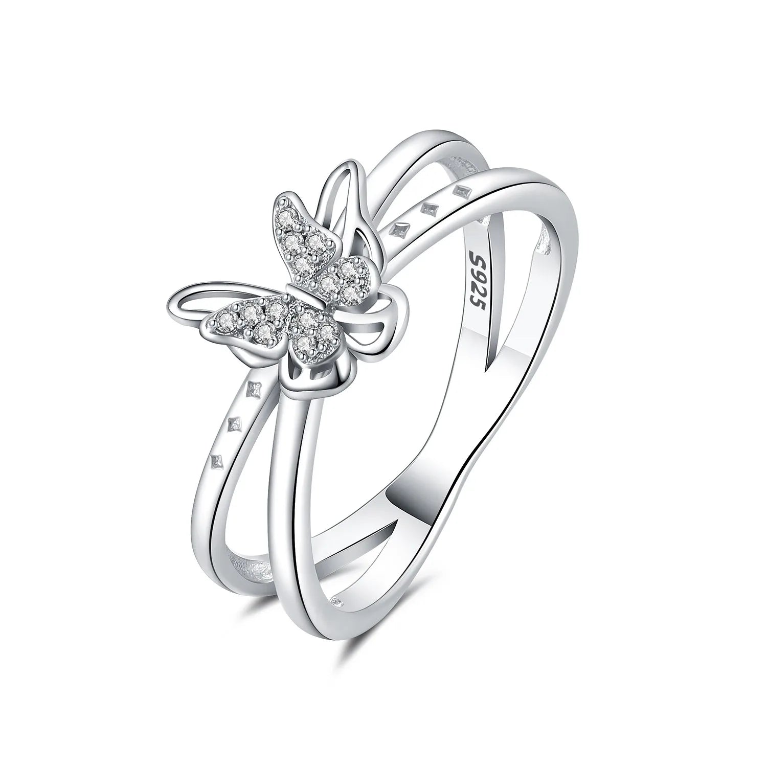 Original Design Sparkling Zircon Butterfly Ring 925 Sterling Silver Elegant Fine Jewelry for Women Wedding Daily Party Gifts