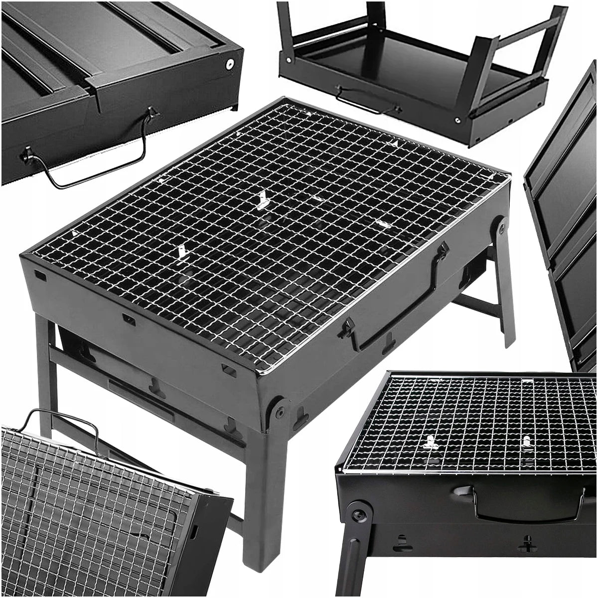 Portable Charcoal BBQ Grill Folding Suitcase Design Garden Camping Barbecue with Reinforced Cast Iron