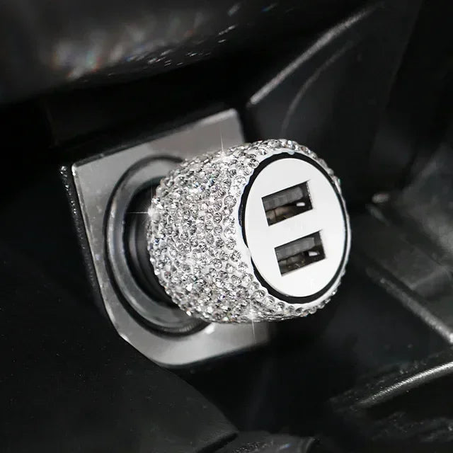 Bling Bling USB Car Charger 5V 2.1A Dual USB Port Fast Adapter Car Decor