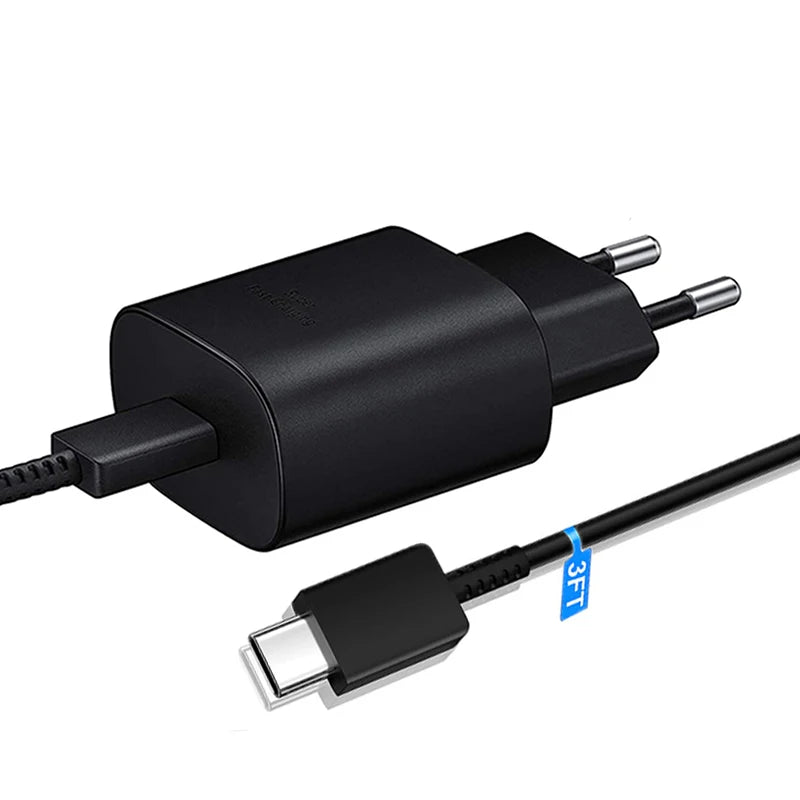 25W USB C Fast Wall Charger with USB C to Type C Fast Charging Cable For IPhone 15 16 Samsu Galax S25 24 S23 S22 S21 S20 Note 10