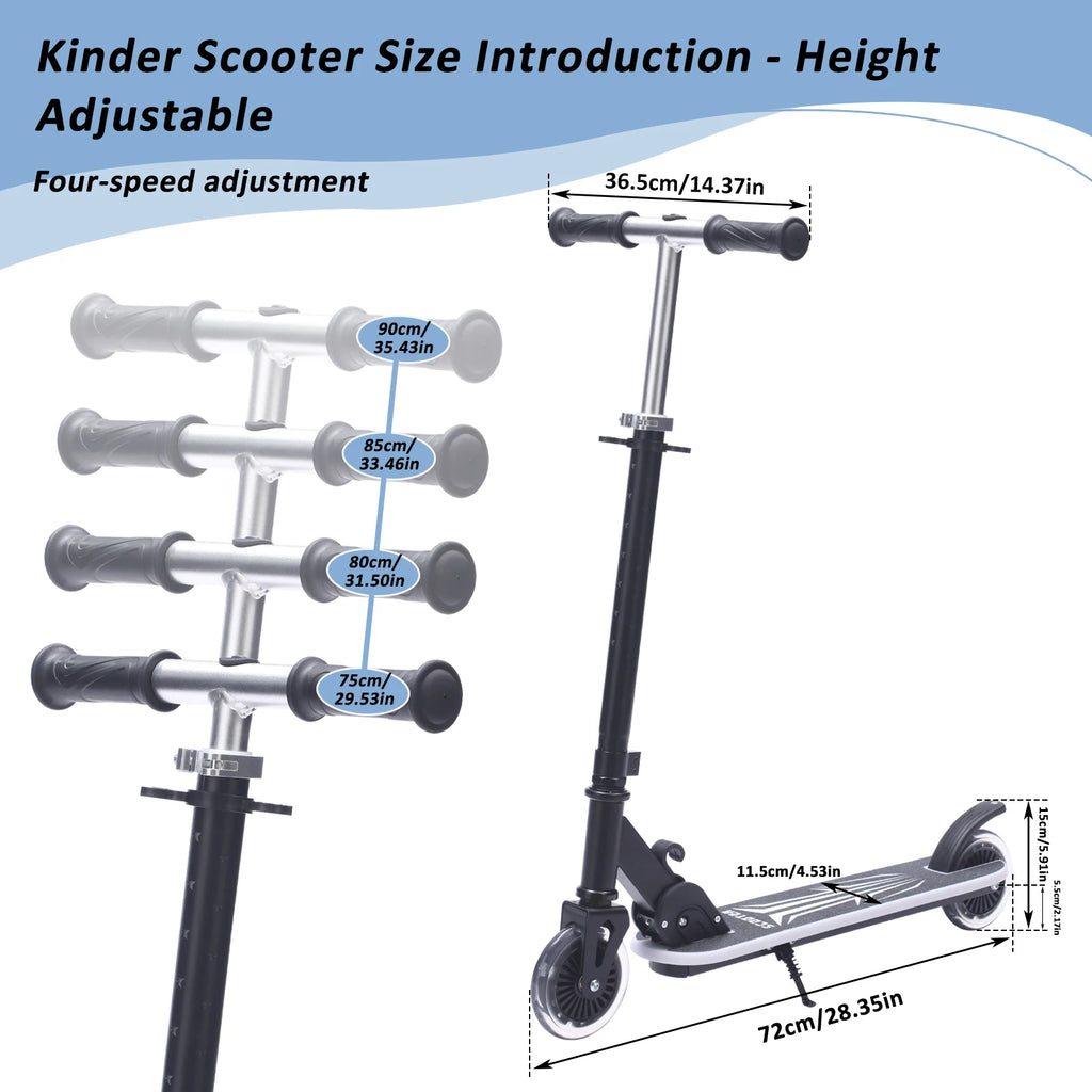 One-Click Folding Kids Scooter, 4-Level Height Adjustable Handlebar 75-90cm, Rear Foot Brake, Colourful LED Light-Up Wheels & Pedals, Stable 4.34" Tires, Portable Kick Scooter for Boys Girls Outdoor Play