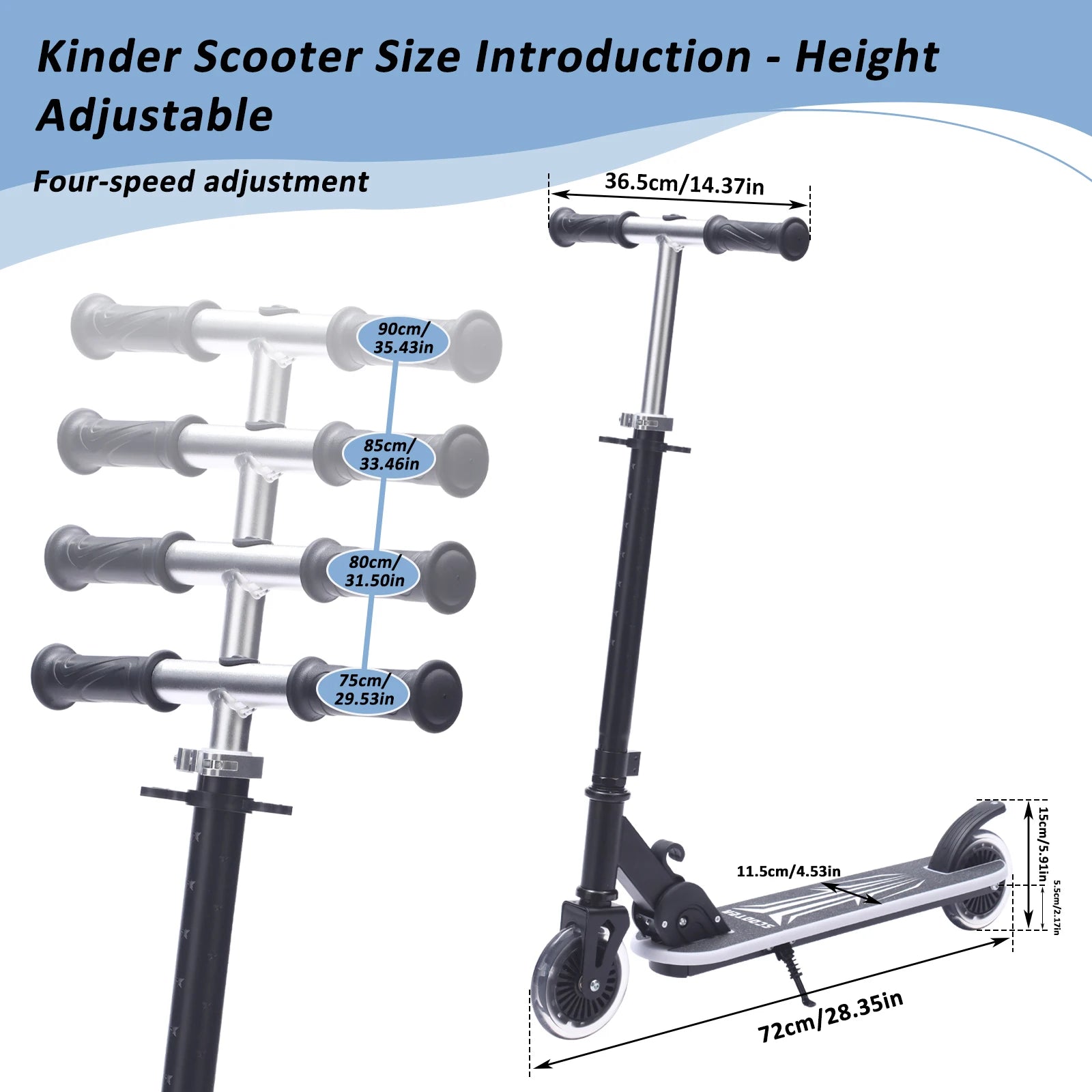 One-Click Folding Kids Scooter, 4-Level Height Adjustable Handlebar 75-90cm, Rear Foot Brake, Colourful LED Light-Up Wheels & Pedals, Stable 4.34" Tires, Portable Kick Scooter for Boys Girls Outdoor Play