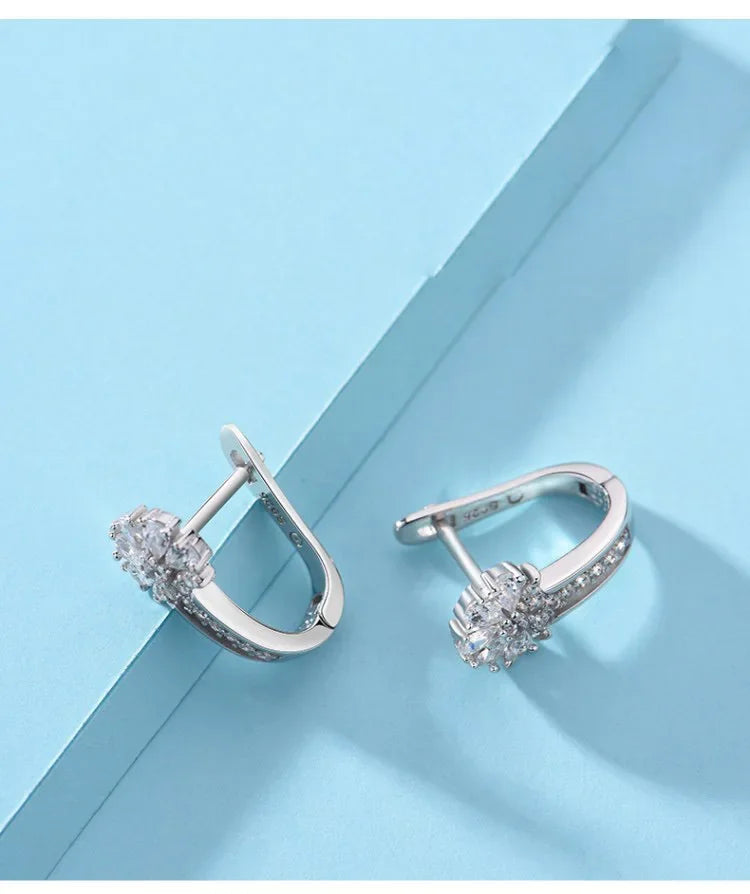 Fine Jewelry 925 Sterling Silver Earrings Inlaid With Zircon Crystal Flower