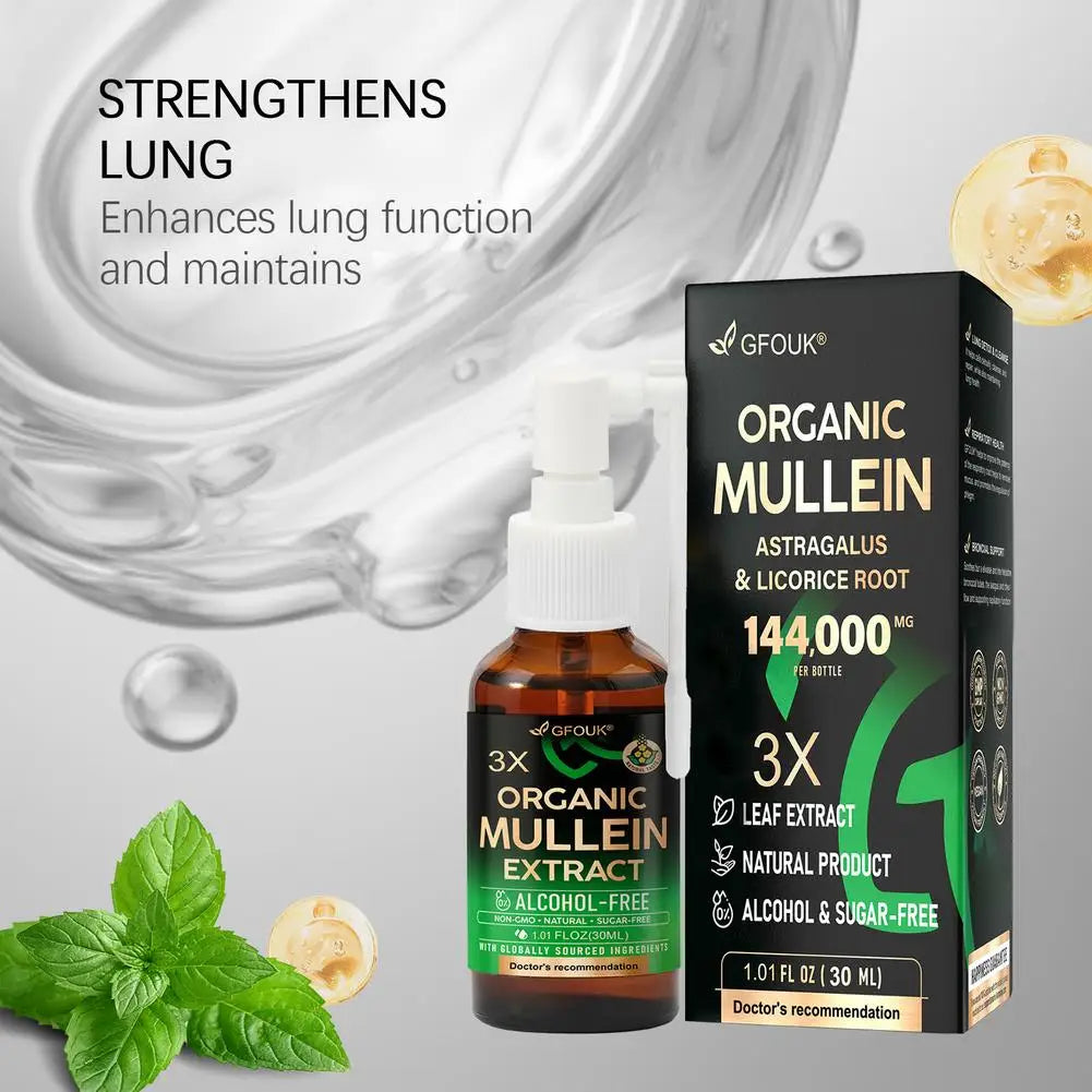 Premium Organic Mullein Spray Natural Lung Health Support with Astragalus and Licorice Root Herbal Extract for Breathing Ease