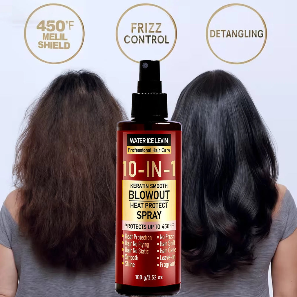 Keratin Heat Protect Spray 100g with Hyaluronic Acid & Collagen - Smoothing Anti Frizz Leave-In Hair Care for Blowout & Styling