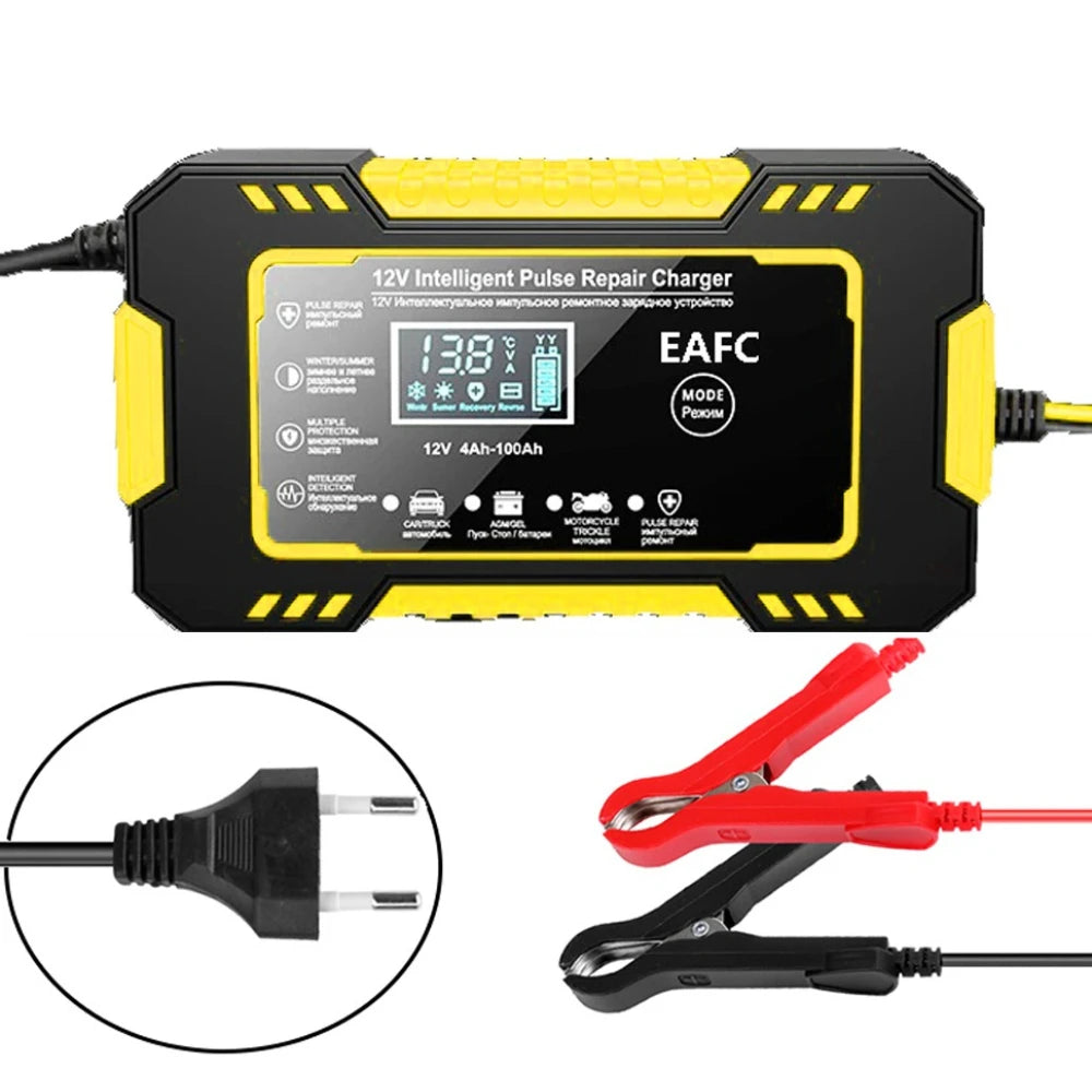 12V 6A Pulse Repair Smart Charger - LCD Display Fast Charge for AGM/GEL/Lead-